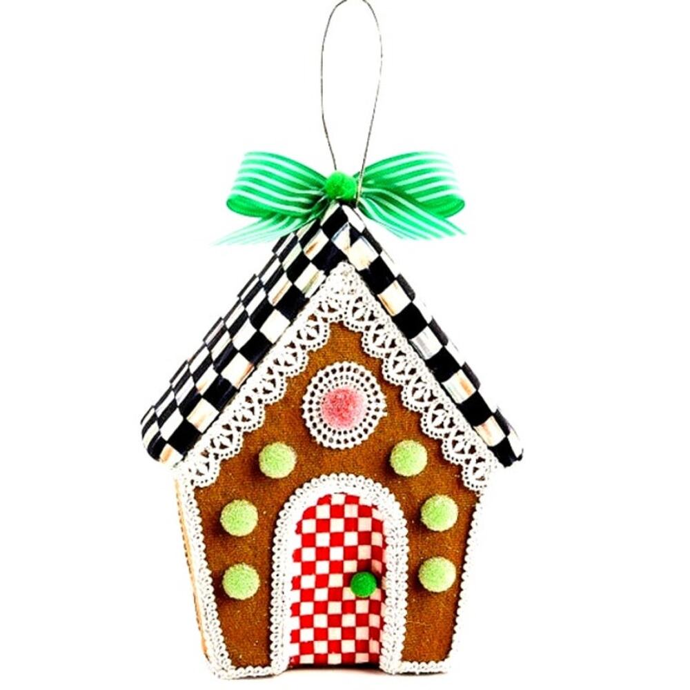 NEW Mackenzie-Childs Check It Out Gingerbread Fabric Ornament 6x8 Holiday Decor